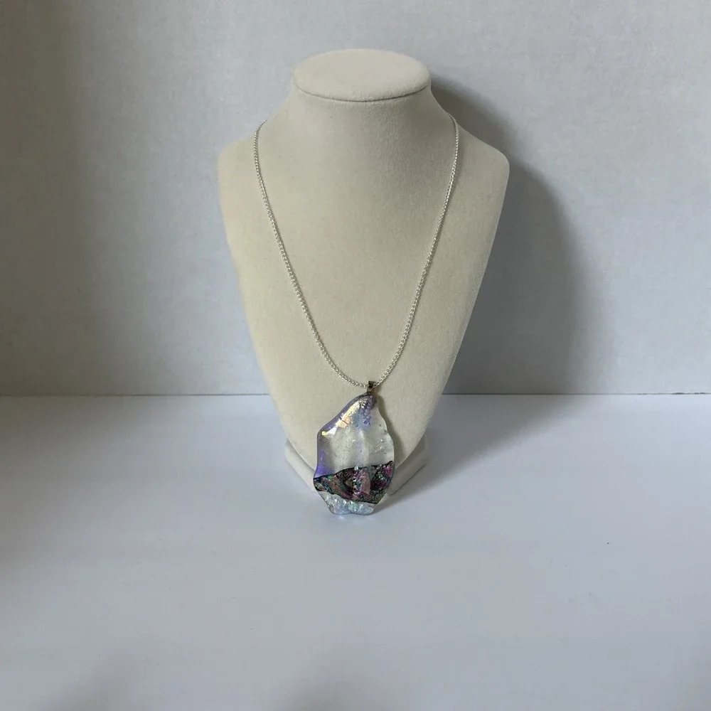 Artisan Dichroic Glass Shimmer Kaleidoscope Pendant Necklace